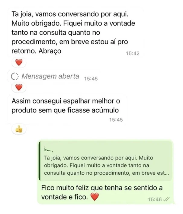 Paciente agradece e diz que ficou muito à vontade na consulta e no procedimento